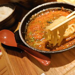 元祖めんたい煮こみつけ麺 - ひさびさのこのショット。なかなか難しかった(笑)