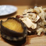 やまぐち - 立派なあわびと松茸のリゾット。秋の香りがふんだんに。