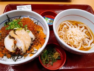 なか卯 - いくらあわび丼と冷やしうどん