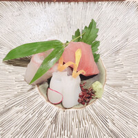 個室会席 北大路 京橋茶寮 東京駅店 - お造り: 鮪　真鯛　紋甲烏賊