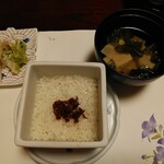 梅の花 - 湯葉吸物、飯物、香の物　2019年8月