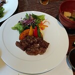 野々庵 - 国産牛の網焼き、味噌汁、釜炊きご飯　2019年6月