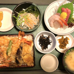 海鮮処 森田 - 「大海老天重刺身付定食」@1900(税込)