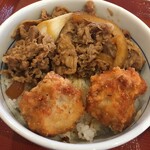 Nakau - 白メシのトコには唐揚げヽ(´o｀
                        
                        牛丼はネギが入った濃いめの味付け。
                        
                        しょっちゅう味が変わる『なか卯』だけど今回は変わらず。
                        
                        