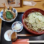 Teuchi Soba Kyou Shinan - ぶっかけへべす¥1550（8~10/初の限定？）と単品ミニ天丼¥600