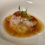 モトイ - スジアラのポワレ 帆立のスープ イタチ胡瓜のエクラぜ