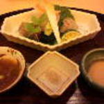 山玄茶 - 車えび、赤魚、しまあじのお造り