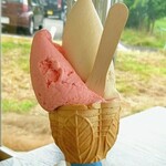 さくらんぼ友遊館 - 2色盛りアイス (きなこ・ストロベリーミルク)
