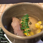 御料理 寺沢 - ﾎﾛﾎﾛ鳥炭火焼､玉蜀黍､蕨の飛龍頭