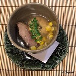 御料理 寺沢 - ﾎﾛﾎﾛ鳥炭火焼､玉蜀黍､蕨の飛龍頭