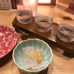 玉の蔵 - 利き酒セットとお通し