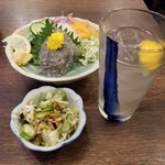 日本料理 はら田 - 生しらすとお通し、レモンサワー