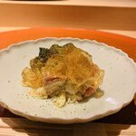 沼田 - 1. 毛蟹と金時草、出汁ジュレ掛け