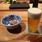 焼き鳥 とりら - ささみ昆布〆とビール