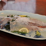 一膳割烹 - やりイカの刺身です。新鮮で足は後から天ぷらにしてくださいます。