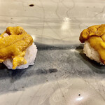 小判寿司 - 雲丹～天草産赤雲丹と函館産馬糞雲丹の食べ比べ