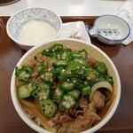 すき家 - かつぶしオクラ牛丼￥480+山かけ￥130