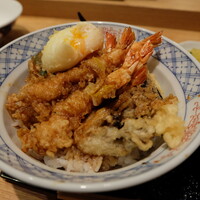 一心 金子 - 海老天丼（税込み１２００円）に半熟卵天（１００円）をトッピング