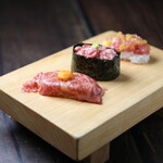 Assortment of 3 types of grilled wagyu Sushi