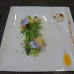 レストラン ラ・フロレゾン・ドゥ・タケウチ - ～L'ASPERGE VERTES～長野県産グリーンアスパラガスとバイヨンヌ産生ハムのジャルダニエール パルメザンのコポーとクロカン うずら卵と共に