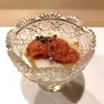うを徳 - とうもろこしの葛豆腐（上：トマト 下：とうもろこし）