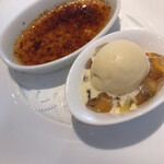 フランス料理 ル・クール - ワカタイ風味のクレームブルュレとベルベーヌのジュレ バニラアイス添え