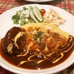 洋食屋 花きゃべつ - 納豆ハヤシオムライス＆ハンバーグ