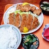 めぐみ食堂 - 豚から定食(とんかつ＋鶏唐)　全容。赤いのは西瓜