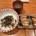 とり喜 - 海苔ご飯 + てばやき（塩 & たれ） + スープ