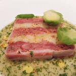 レザンファン ギャテ - 鴨コンフィ白インゲン豆煮込みの温かいテリーヌ、ラングドック地方のカスレのイメージで