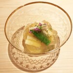 新ばし 星野 - ワタリガニ、マコモダケの冷ゼリー寄せ