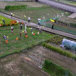 四国まんなか千年ものがたり - 沿線の田んぼからお見送り　大半はかかし