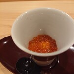 鮨 むらやま - しんとり菜のお浸しと渡り蟹と新いくら