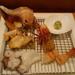 （photo2）やなぎ蛸、真つぶ貝肝刺、ゴジラ海老