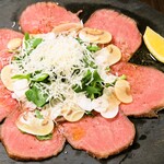 Low-temperature cooked Cow tongue carpaccio