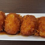 大豆生田商店 - 巨大いもフライフルーツソース110円(º ﾛ º๑)!!