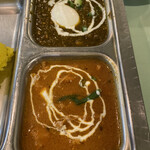 ナマスカ - カレーのアップです。手前がチキン、奥がキーマです