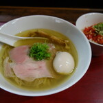 神保町 黒須 - 味玉塩そば1050円+塩トマトごはん300円