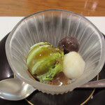 蕎麦　もり木 - 抹茶アイス、白玉と餡