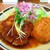 レストランとよだ - 「本日の日替わりランチ チキンソテー和風おろしソース&ポテトコロッケ」(¥810-税込)です。紫キャベツの彩りが良いですよね。向かって左がチキンソテー、右がポテトコロッケです。