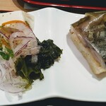 回転寿司 すし丸 ゆめタウン広島店 - 秋の味覚御膳の鯖の箱寿司と豆腐サラダ
