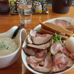 俺のラーメン あっぱれ屋 - 『スーパーつけ麺（中）』にメンマ、玉子、チャーシュー増量～♪(^o^)丿