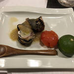 Ajino Shuuka - 秋刀魚の八幡巻きナスのソース