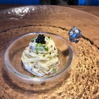 sentiamo - 本日のパスタ：シャンパン・ビネガーのカッペリーニ キャビア 穂紫蘇 ロックチャイルド