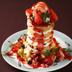 Pancakes tower with vanilla ice cream