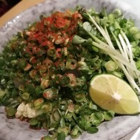 とらふぐ亭 池袋東口店 - ネギ盛りの下は厚切りのフグの刺し身