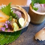 海のしょうげつ - 2012.06　造り　鮑、アジ、イカ、鯛、〆サバ寿司