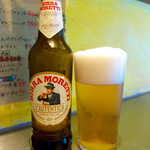 Taishuui Tariam Machiruda Ginza - イタリア産ビール「モレッティ」（￥935）。爽快な一杯、おじさんのラベルも可愛い