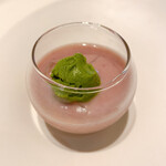 プレゼンテ スギ - ⑳桃のニョッキ(に似たわらび餅)とセロリのジェラート