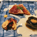 京極寿司 - カツオのたたき、タコの柔らか煮、琵琶マスの昆布じめ、